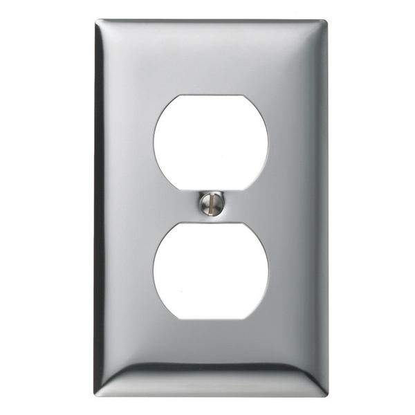 Hubbell Wiring Device-Kellems Wallplates and Boxes, Metallic Plates, 1- Gang, 1) Duplex Opening, Standard Size, Chrome Plated Steel SCH8